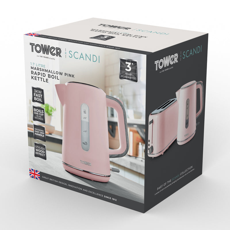 Tower Scandi 3KW Rapid Boil Kettle Pink - Main Image