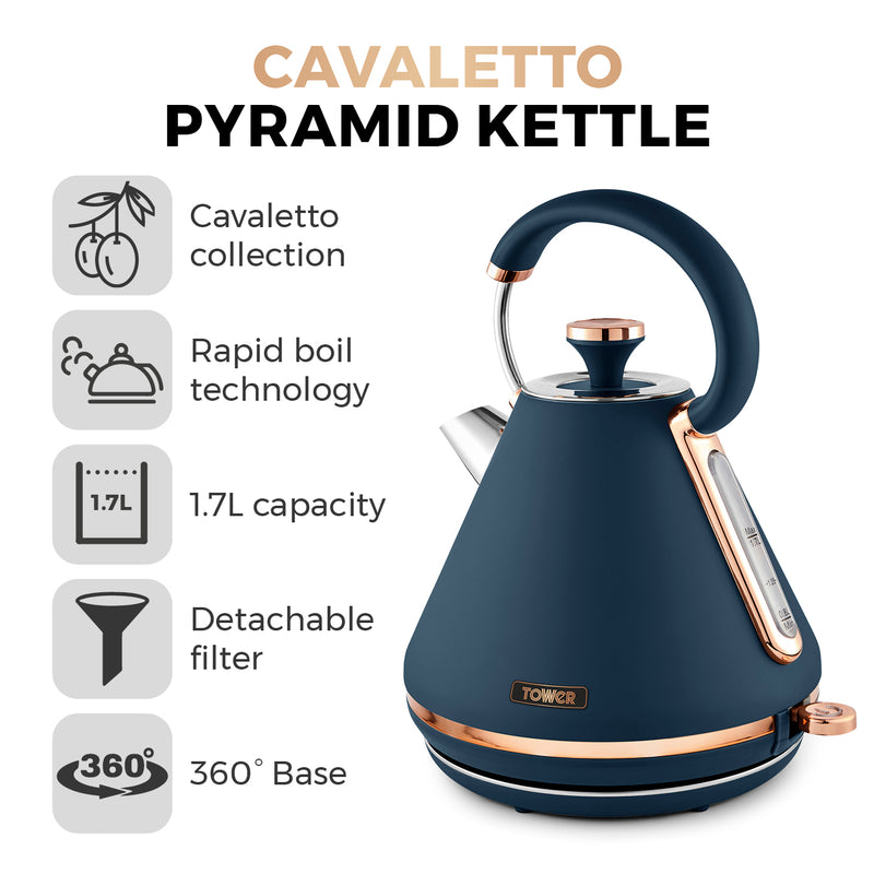 Tower Cavaletto 3KW 1.7 Litre Pyramid Kettle - Midnight Blue