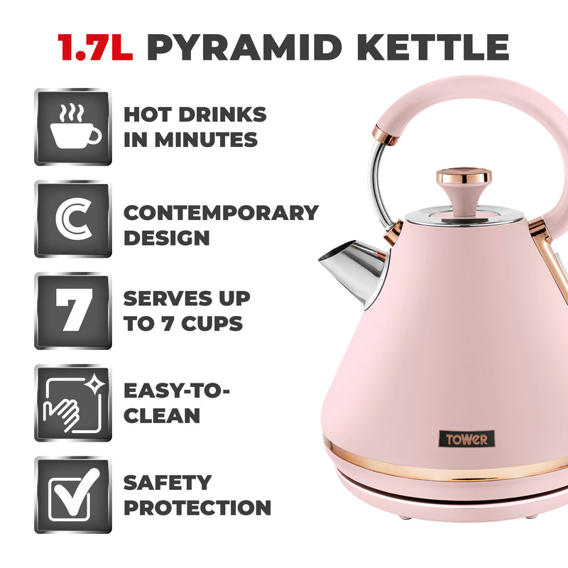 Tower Cavaletto 3KW 1.7 Litre Pyramid Kettle - Pink