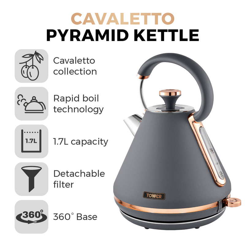 Tower Cavaletto 3KW 1.7 Litre Pyramid Kettle - Grey