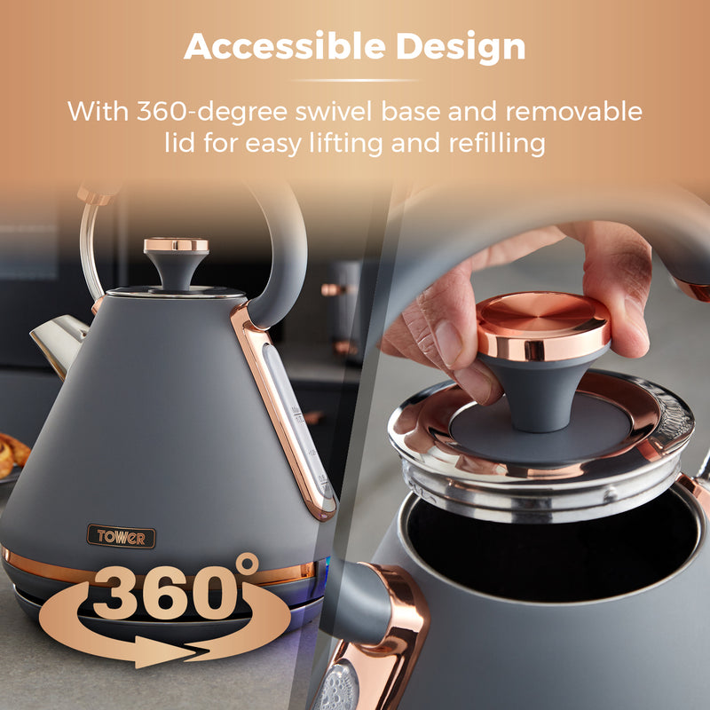 Tower Cavaletto 3KW 1.7 Litre Pyramid Kettle - Grey