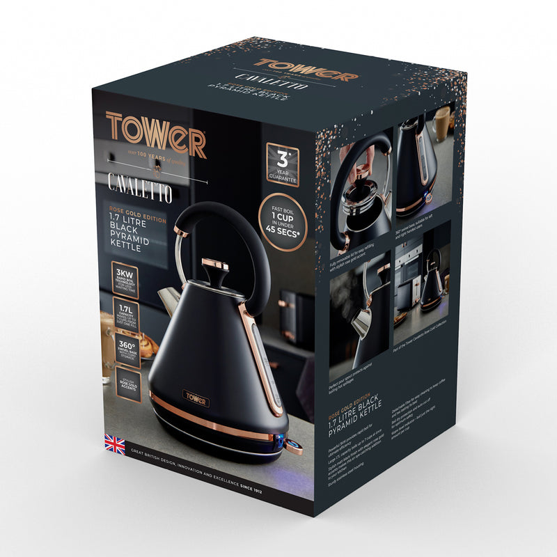 Tower Cavaletto 3KW 1.7 Litre Pyramid Kettle - Black