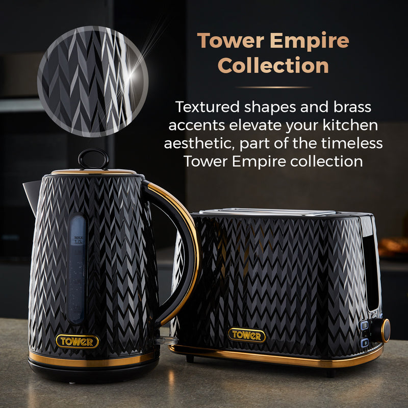 Tower Empire 3KW 1.7L Kettle with Brass Accents - Black