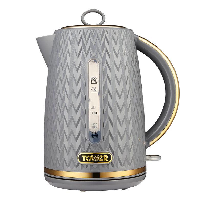 Tower Empire 3KW 1.7L Kettle with Brass Accents - Grey