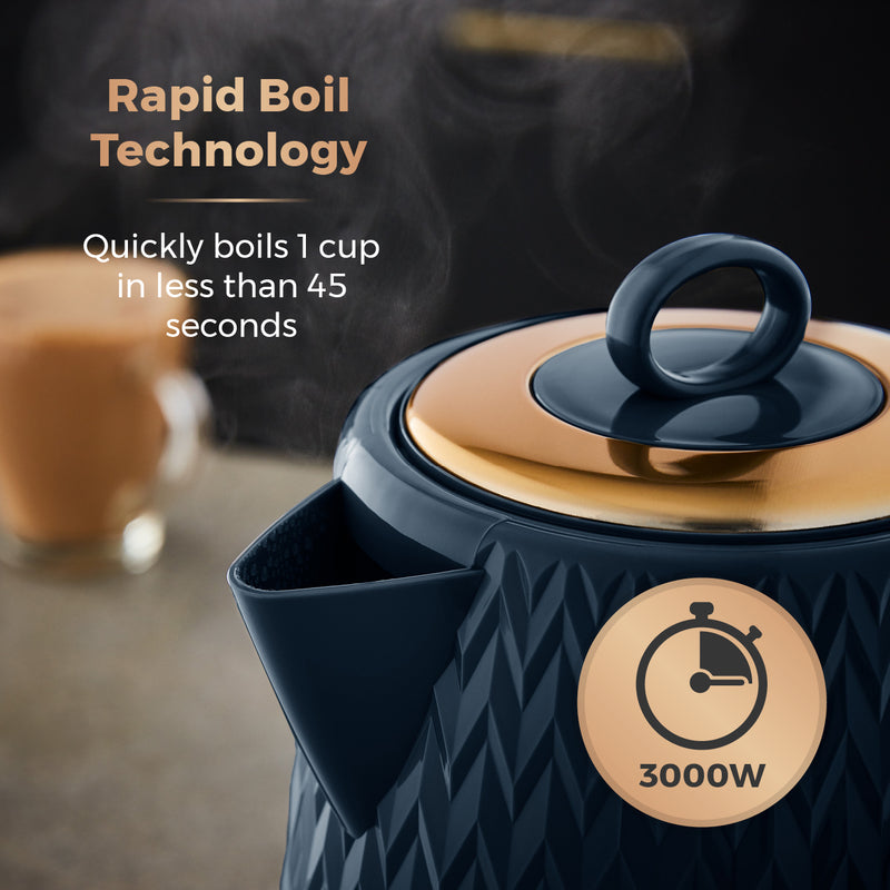 Tower Empire 3KW 1.7L Kettle with Brass Accents - Midnight Blue