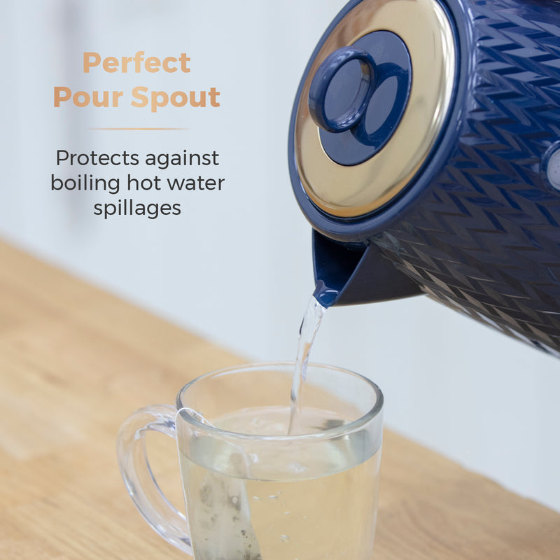 Tower Empire 3KW 1.7L Kettle with Brass Accents - Midnight Blue