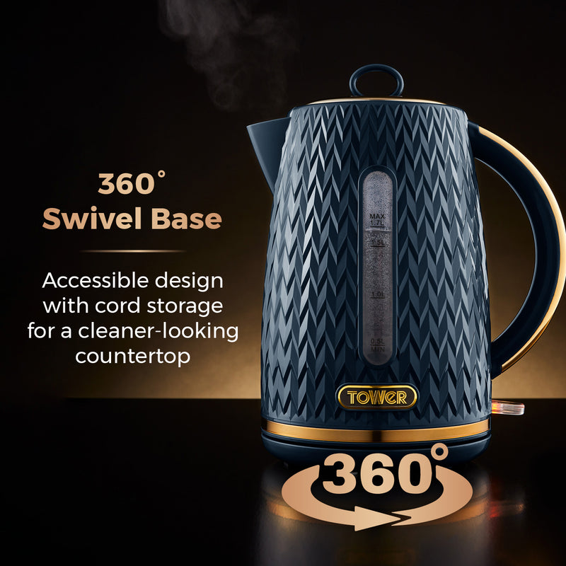Tower Empire 3KW 1.7L Kettle with Brass Accents - Midnight Blue