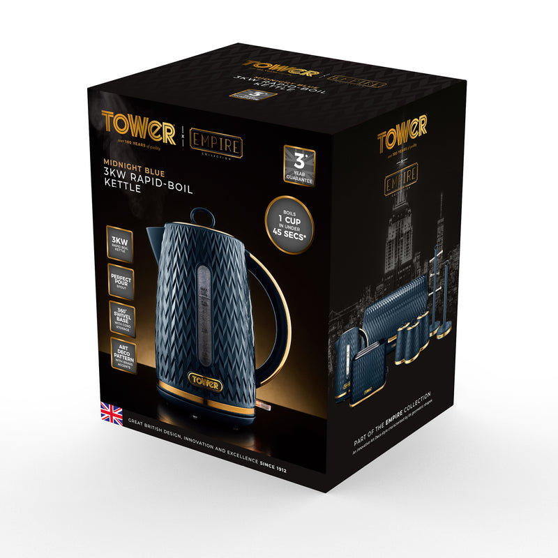 Tower Empire 3KW 1.7L Kettle with Brass Accents - Midnight Blue