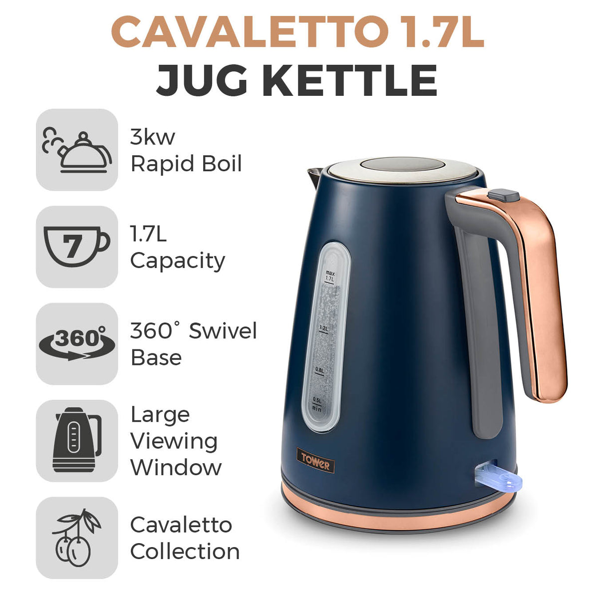 Tower Cavaletto Jug Kettle 3KW Midnight Blue