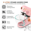 Tower Cavaletto 1000W Stand Mixer with 5L Glass Bowl - Pink