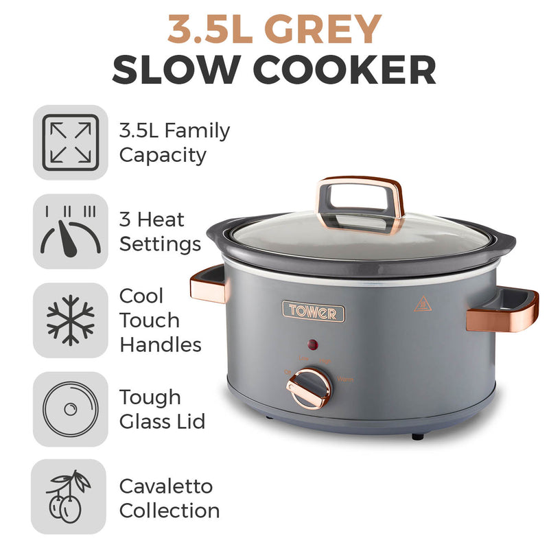 Tower Cavaletto 3.5 Litre Slow Cooker - Grey
