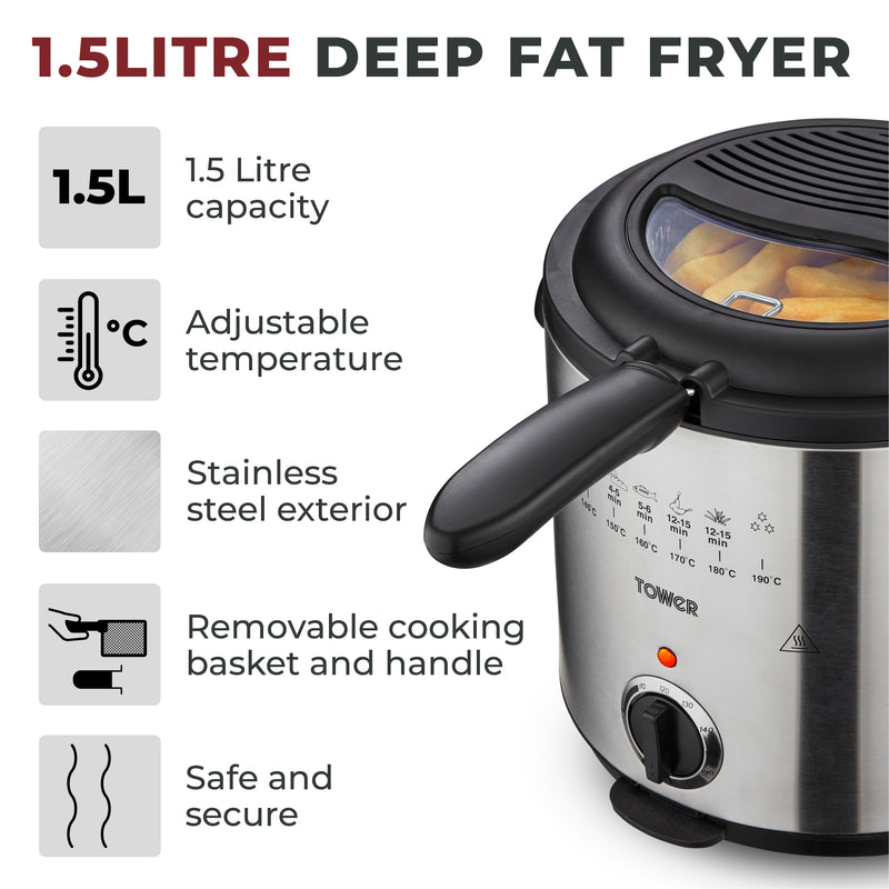 Tower Stainless Steel Deep Fryer 1.5Litre