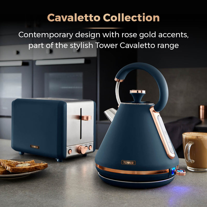 Tower Cavaletto 2 Slice Stainless Steel Toaster - Midnight Blue