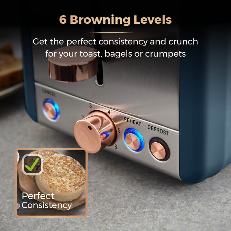 Tower Cavaletto 2 Slice Stainless Steel Toaster - Midnight Blue