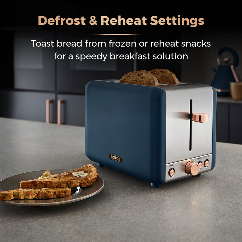Tower Cavaletto 2 Slice Stainless Steel Toaster - Midnight Blue