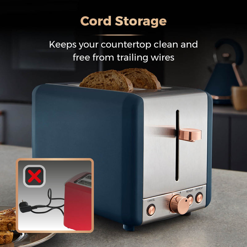 Tower Cavaletto 2 Slice Stainless Steel Toaster - Midnight Blue