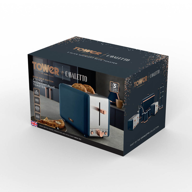 Tower Cavaletto 2 Slice Stainless Steel Toaster - Midnight Blue