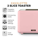 Tower Cavaletto 2 Slice Stainless Steel Toaster - Pink