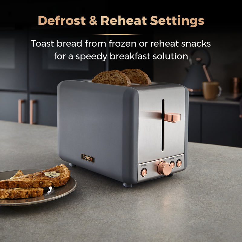Tower Cavaletto 2 Slice Stainless Steel Toaster - Grey