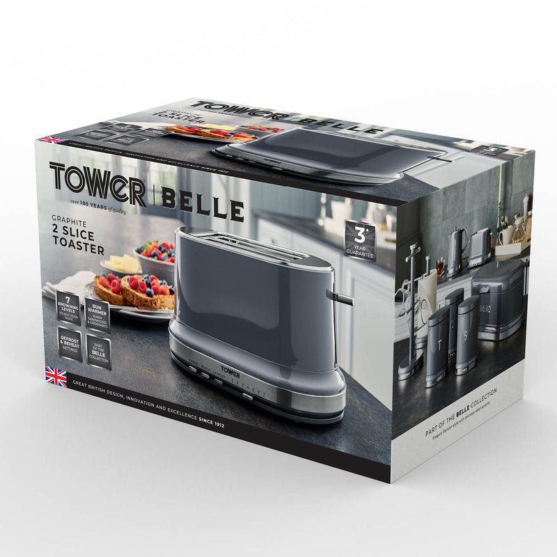 Tower Belle Collection 2 Slice Toaster - Grey