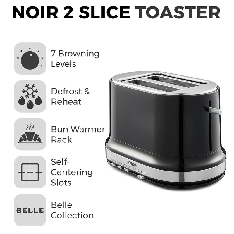 Tower Belle Collection 2 Slice Toaster - Black