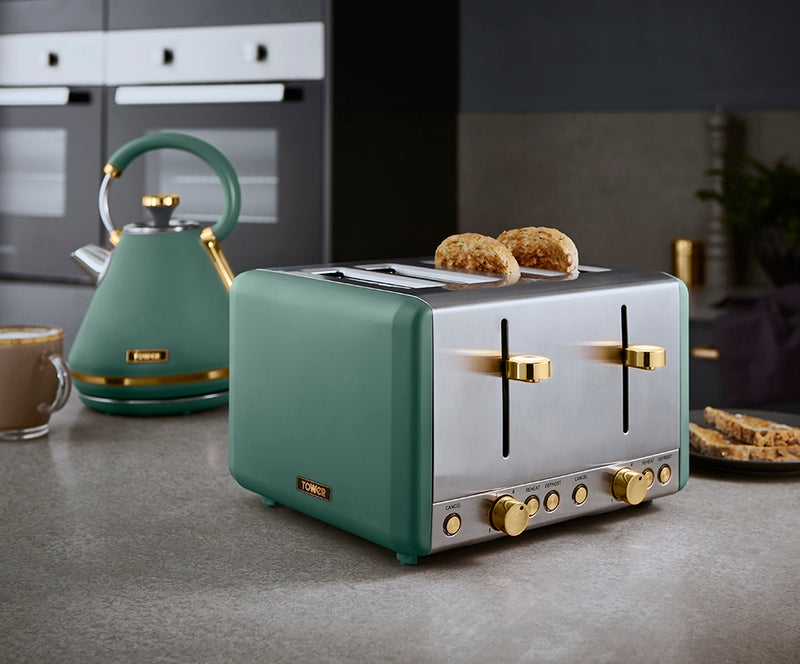 Tower Cavaletto Slice Stainless Steel Toaster Jade Green