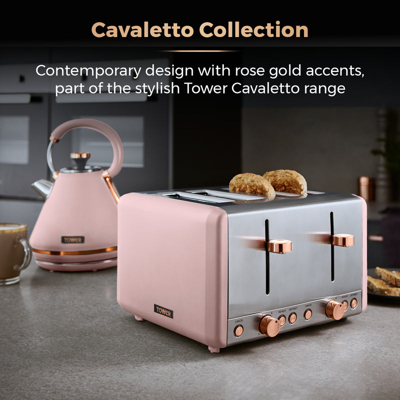 Tower Cavaletto 4 Slice Stainless Steel Toaster - Pink