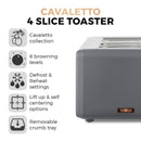 Tower Cavaletto 4 Slice Stainless Steel Toaster - Grey
