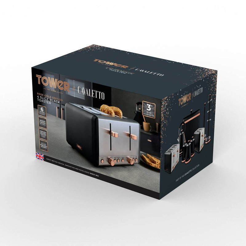 Tower Cavaletto 4 Slice Stainless Steel Toaster - Black
