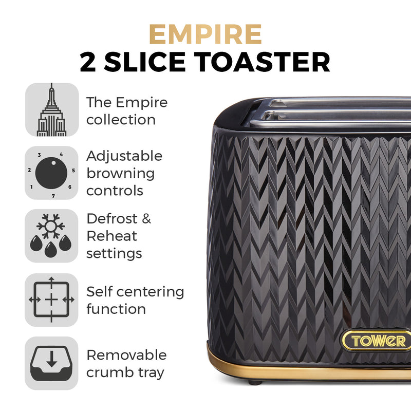 Tower Empire 2 Slice Toaster - Black
