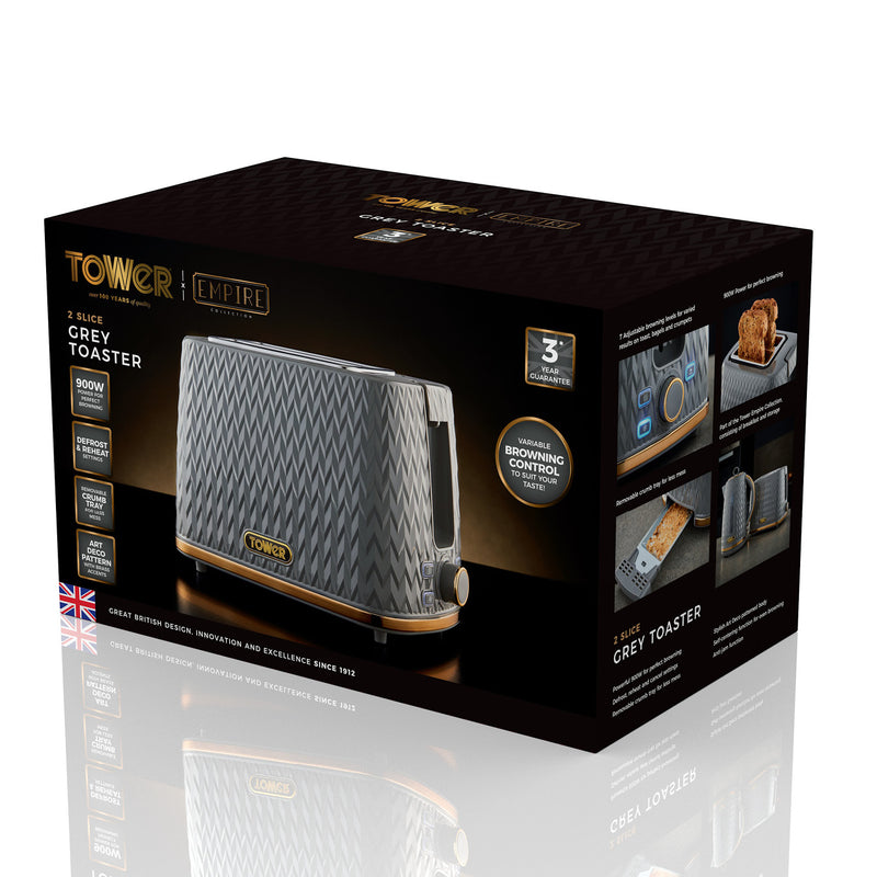 Tower Empire 2 Slice Toaster - Grey