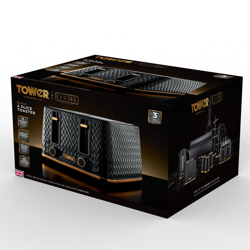 Tower Empire 4 Slice Toaster - Black