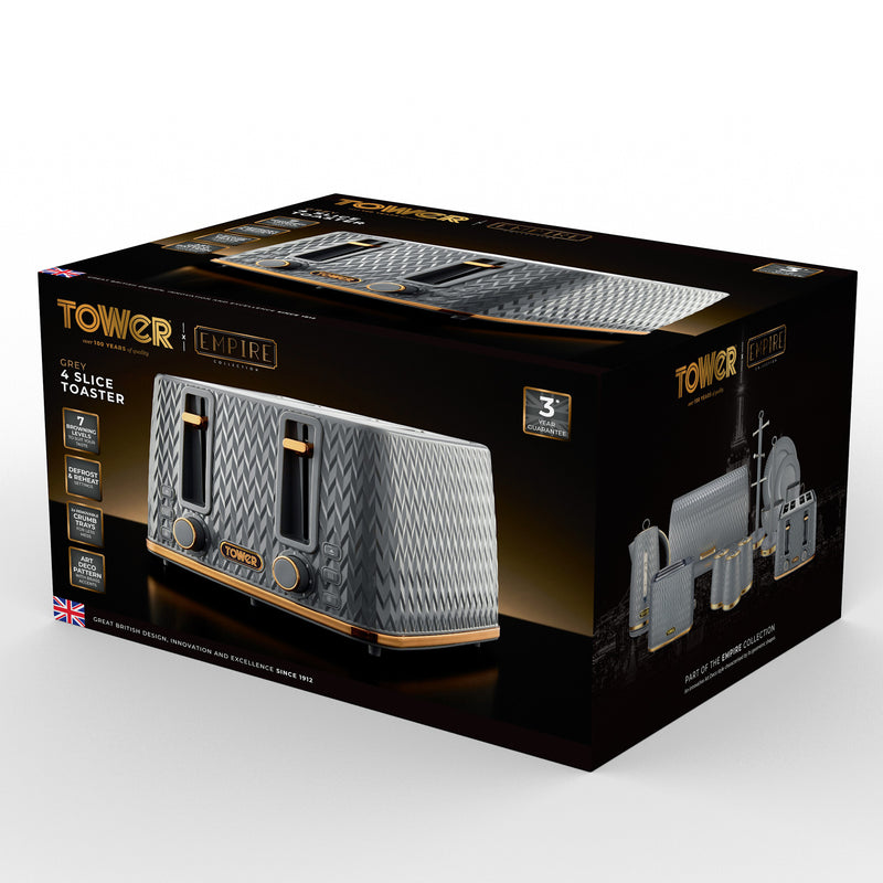 Tower Empire 4 Slice Toaster - Grey
