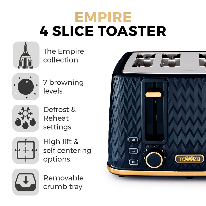 Tower Empire 4 Slice Toaster - Midnight Blue