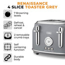 Tower Renaisance 4 Slice Toaster - Grey