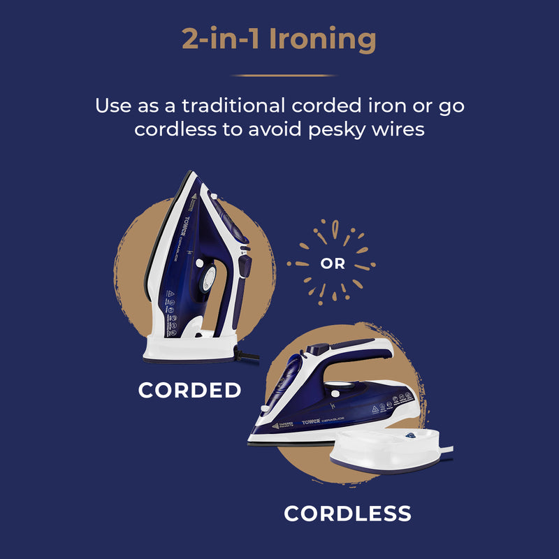 Tower CeraGlide 2400W Cord Cordless Steam Iron - Blue