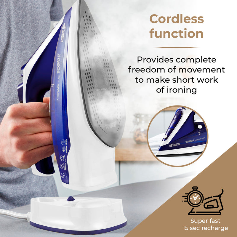 Tower CeraGlide 2400W Cord Cordless Steam Iron - Blue