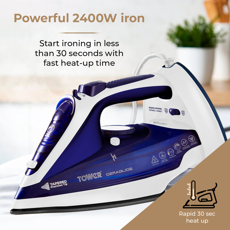 Tower CeraGlide 2400W Cord Cordless Steam Iron - Blue