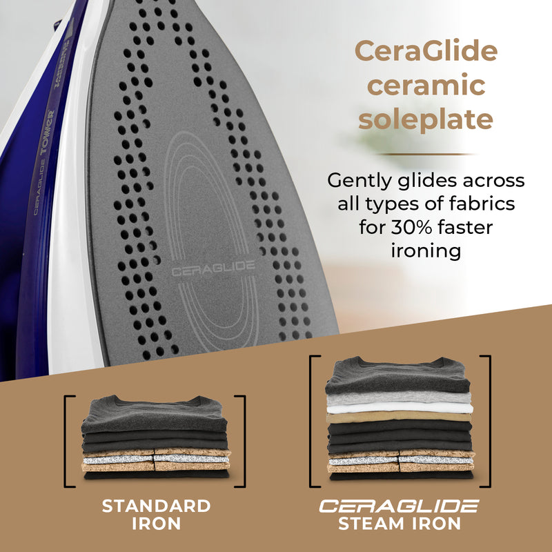 Tower CeraGlide 2400W Cord Cordless Steam Iron - Blue