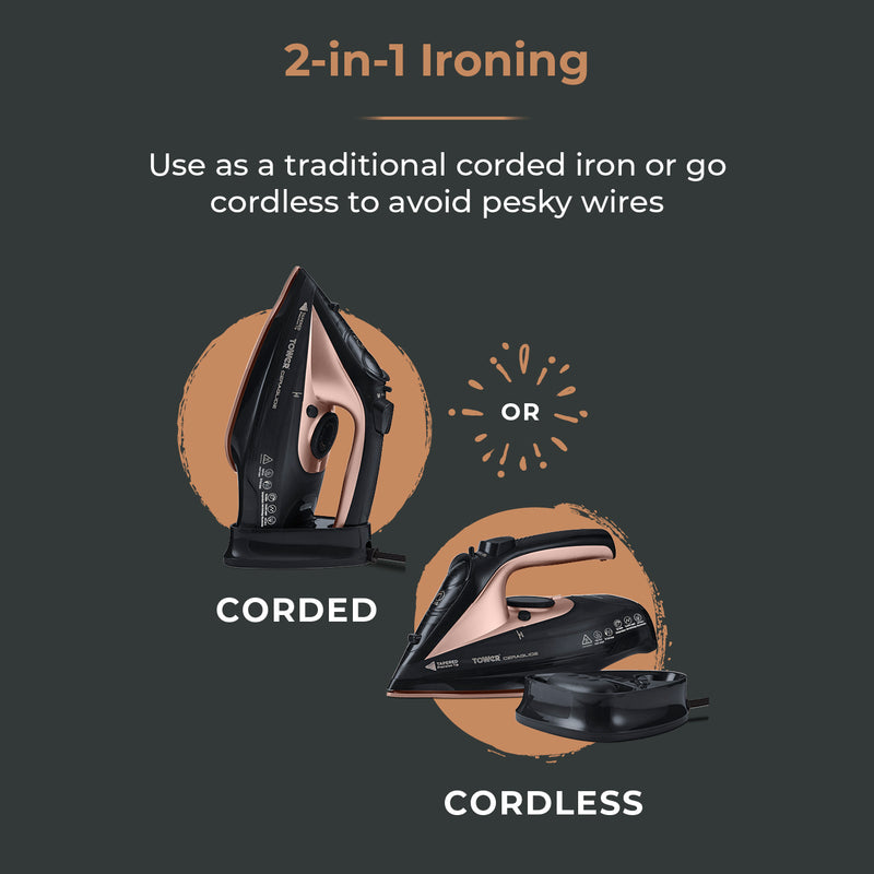 Tower Ceraglide Steam Iron CeraGlide 2400W Cord Cordless