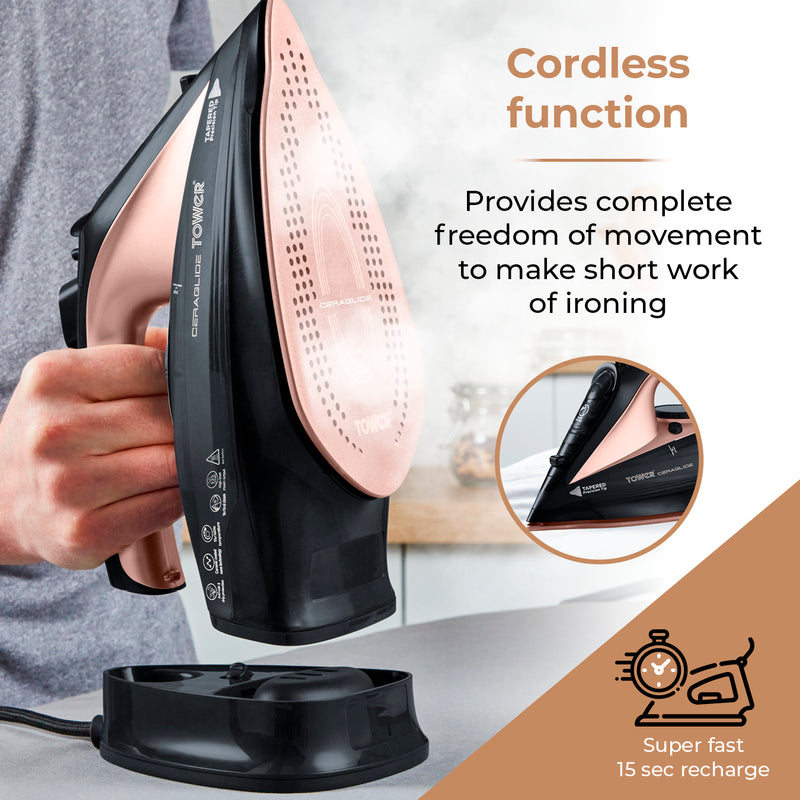 Tower Ceraglide Steam Iron CeraGlide 2400W Cord Cordless