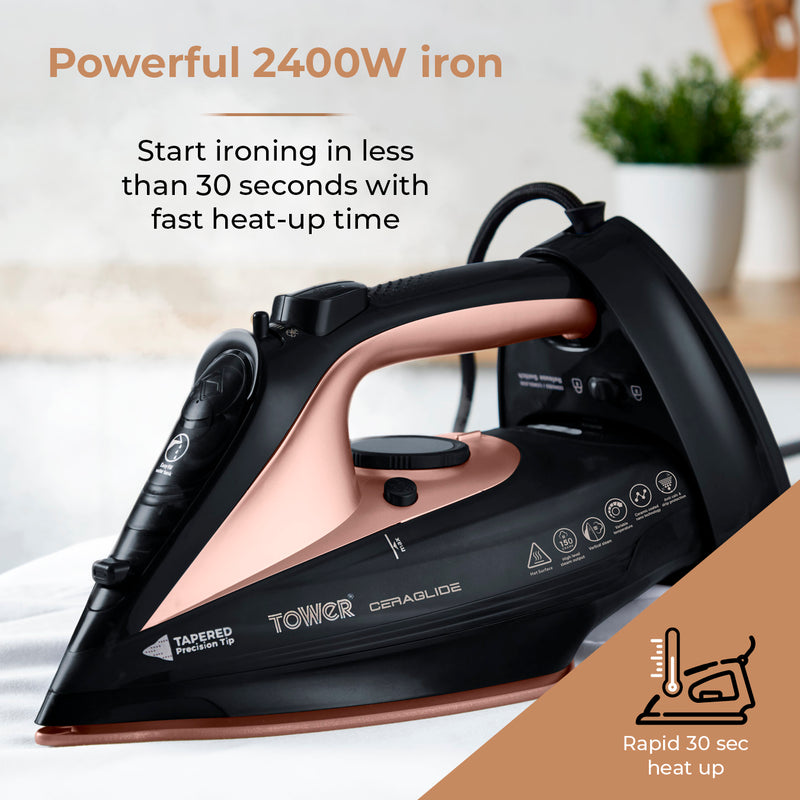 Tower Ceraglide Steam Iron CeraGlide 2400W Cord Cordless