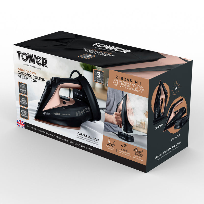 Tower Ceraglide Steam Iron CeraGlide 2400W Cord Cordless
