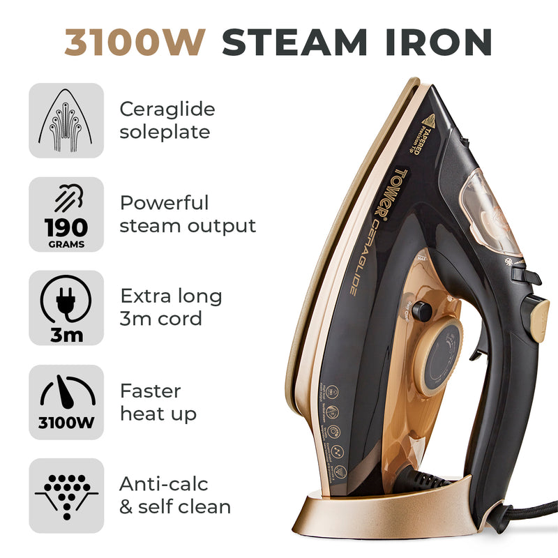 Tower Ceraglide 3100W Steam Iron - Black Rose Gold