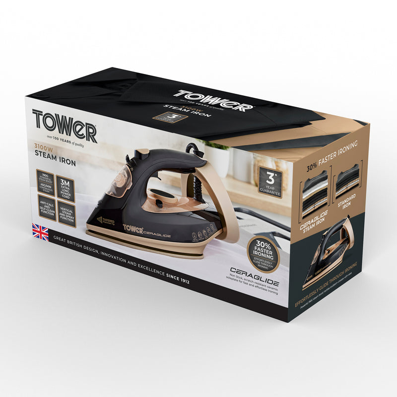 Tower Ceraglide 3100W Steam Iron - Black Rose Gold