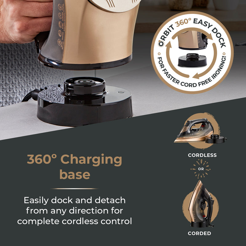 Tower Ceraglide Steam Iron 2800W 360 Cord Cordless - Black / Rose Gold