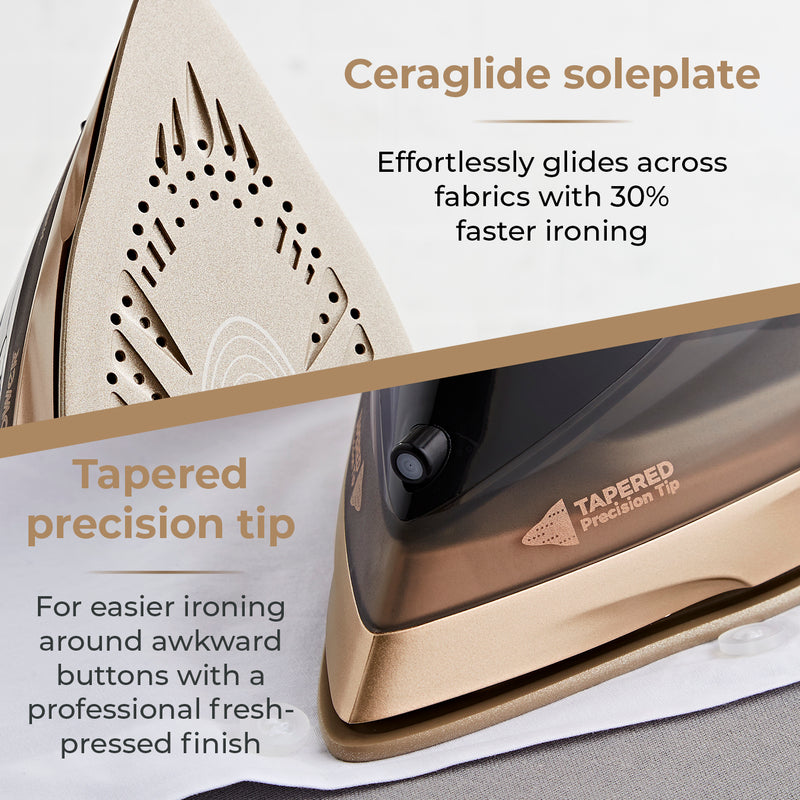 Tower Ceraglide Steam Iron 2800W 360 Cord Cordless - Black / Rose Gold