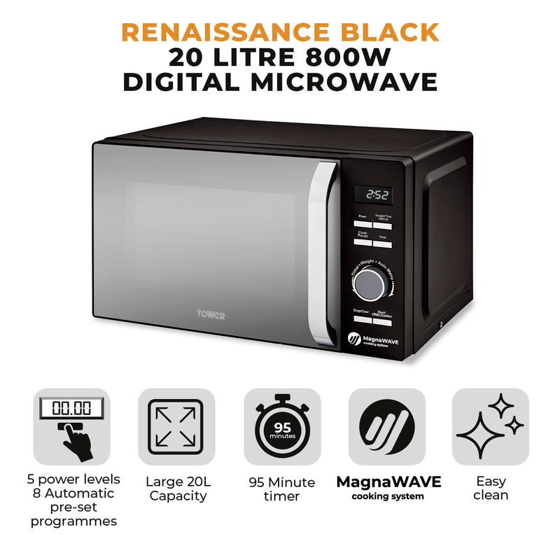 Tower Renaissance 20L Microwave Digital - Black