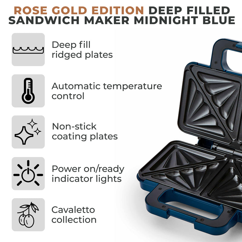 Tower Cavaletto 900W Sandwich Maker - Midnight Blue