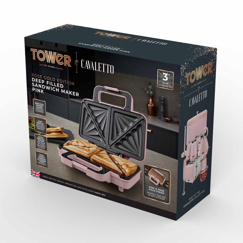 Tower Cavaletto 900W Sandwich Maker - Pink